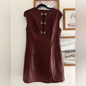 Commense Burgundy Mini Dress with Gold Buckles